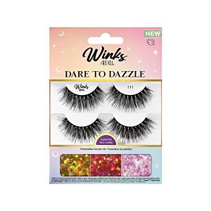 Winks Dare To Dazzle Long False Eyelashes Kit with DUO Adhesive Pipette, Black, 1 Count"