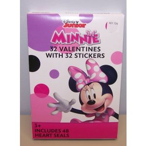 Valentines Day Cards (Box of 32) Disney Junior Minnie with 32 Stickers & Seals