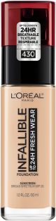 L'Oreal Paris Infallible Fresh Wear 24 Hr Liquid Foundation Makeup, 430 Ivory Buff, 1 oz