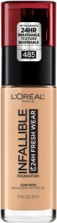 L'Oreal Paris Infallible Fresh Wear 24 Hr Liquid Foundation Makeup, 485 Golden Sun, 1 fl oz