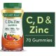 Nature’s Bounty Vitamins C, D3, & Zinc, Immune Support Gummies, Citrus Berry, 70 Count