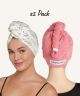 Turbie Twist Microfiber Hair Towel Wrap - 2 Pack - For Women, Men & Kids - Travel & Bathroom Essential - Quick Dry Hair Turban for Curly, Long & Thick Hair (Botanical, Coral)